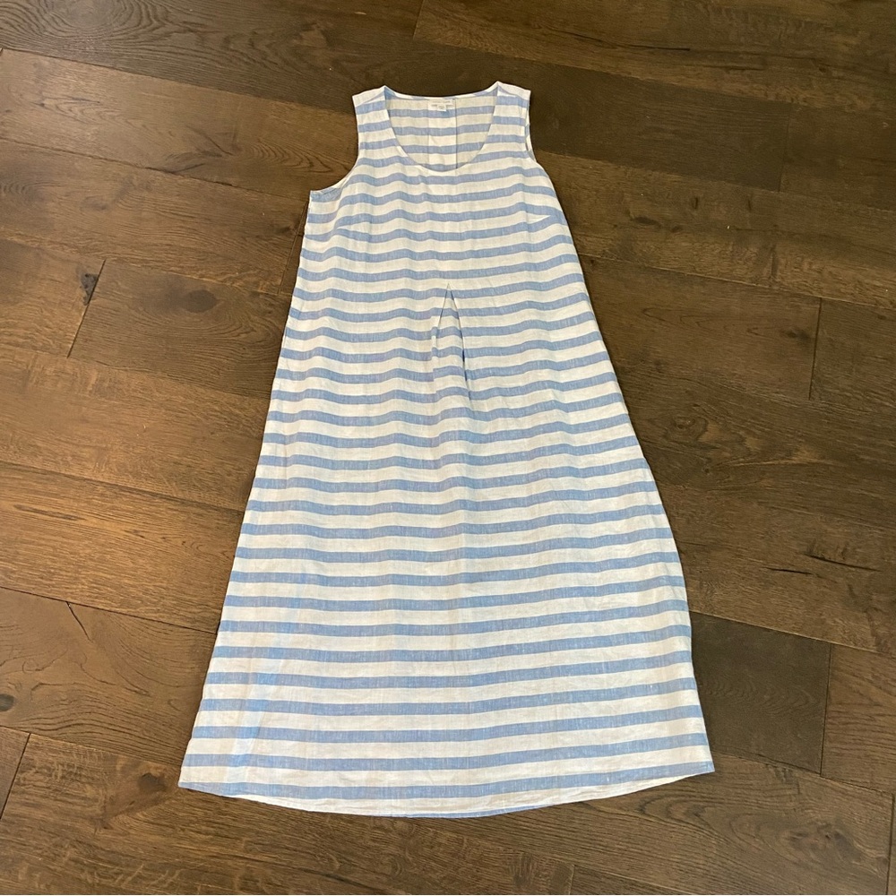 J JILL Dress Striped Sleeveless Summer Resort Linen Maxi Dress Medium Petite